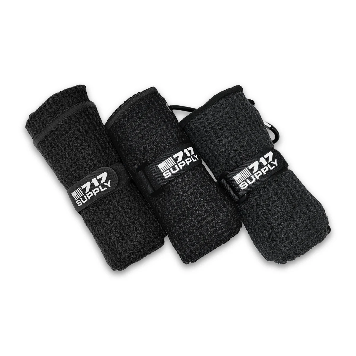 717 Black Golf Towels With Carabiner 3pc Set