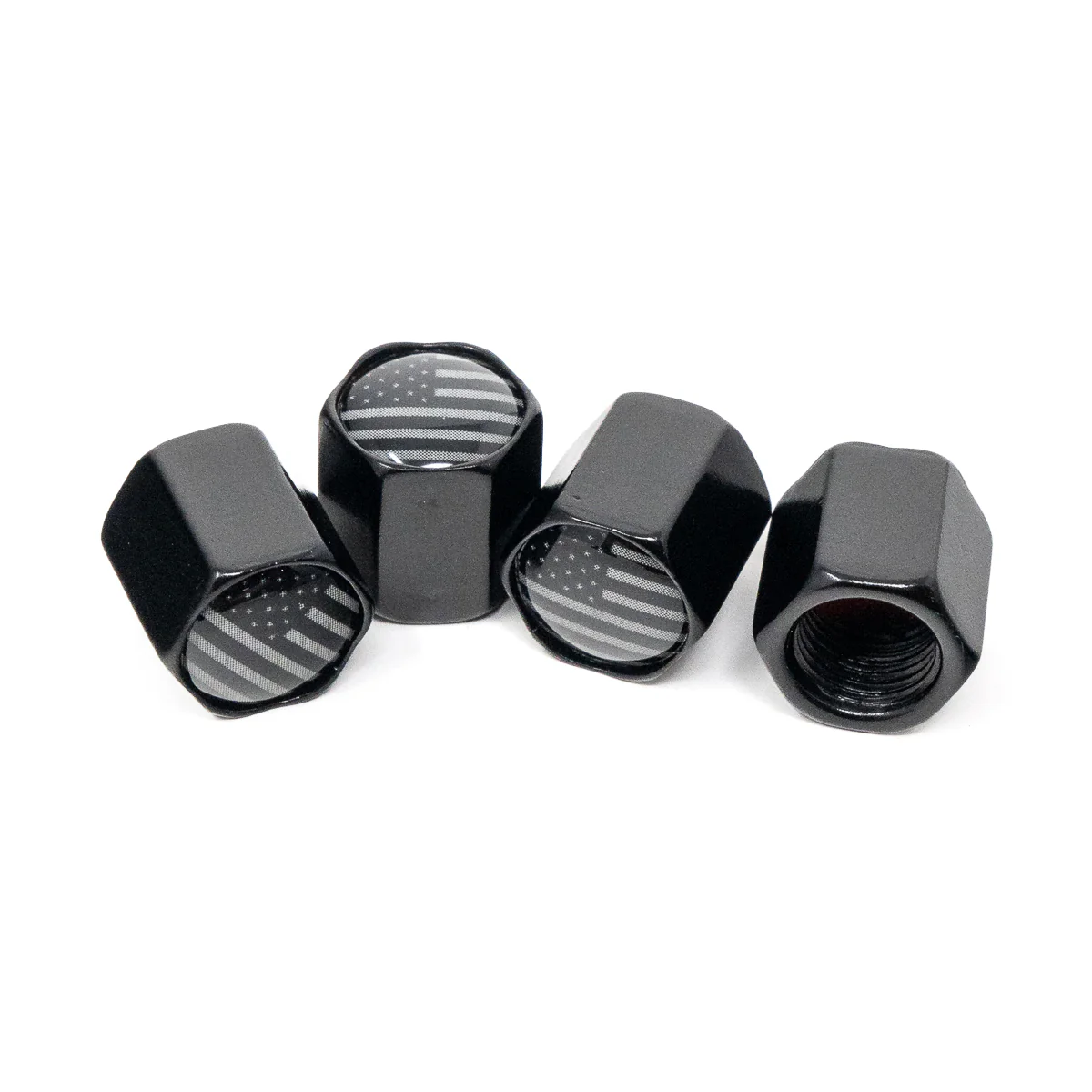 Black and White Flag Valve Stem Caps