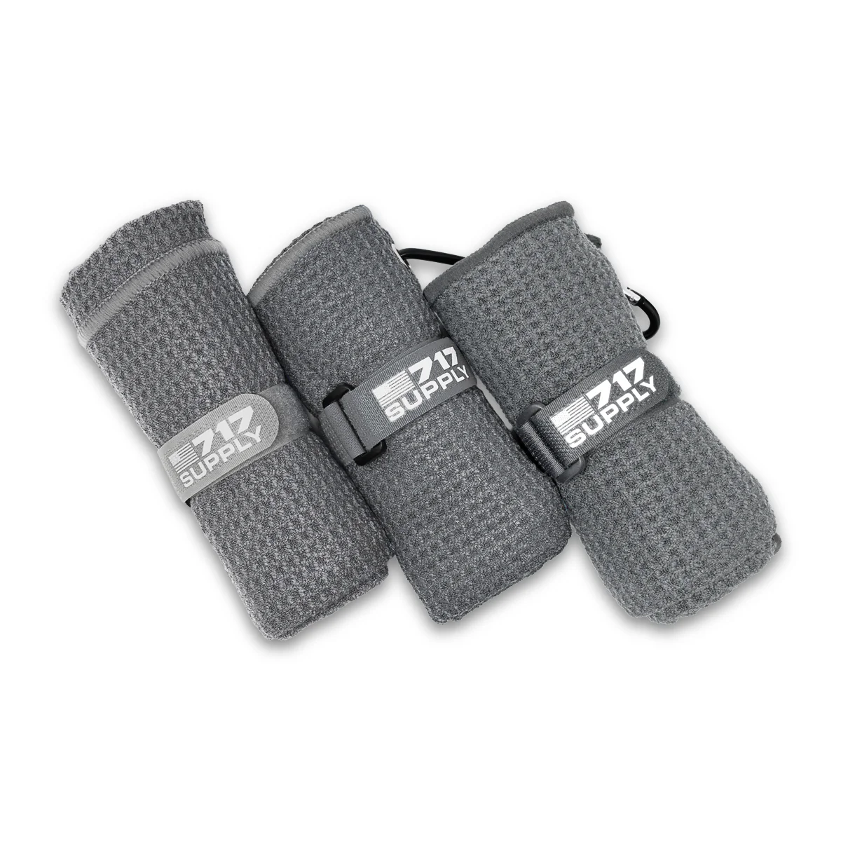 717 Grey Golf Towels With Carabiner 3pc Set