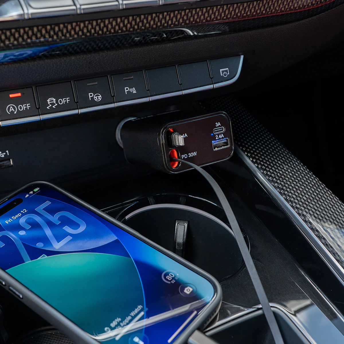 Multi-Port Car Charger – 30W with Retractable Cords - Image 7