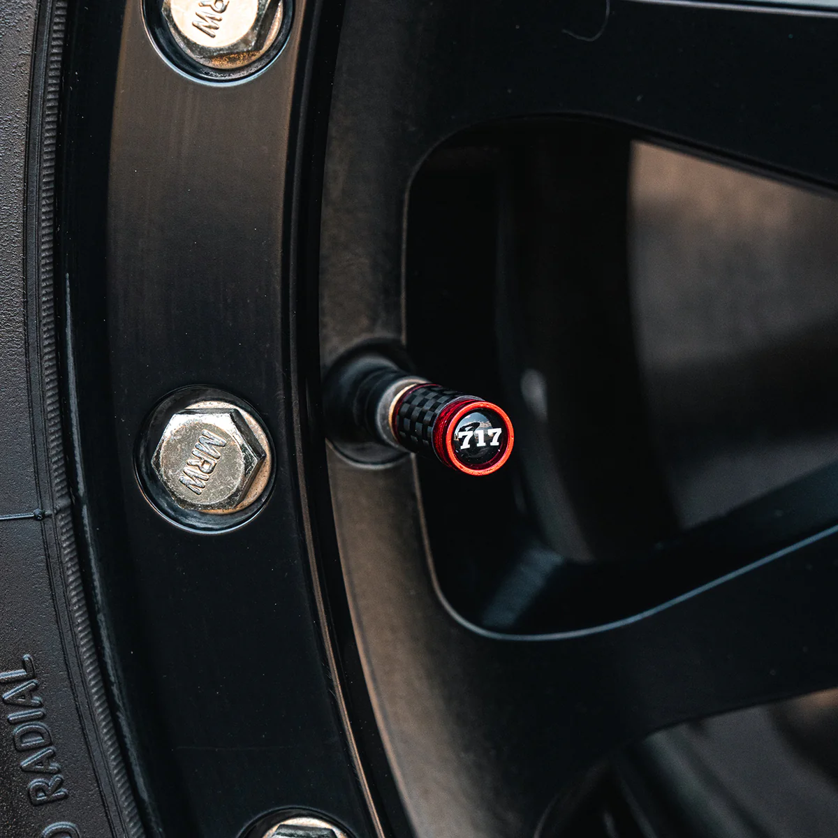 Red with Carbon 717 Valve Stem Caps - Image 2